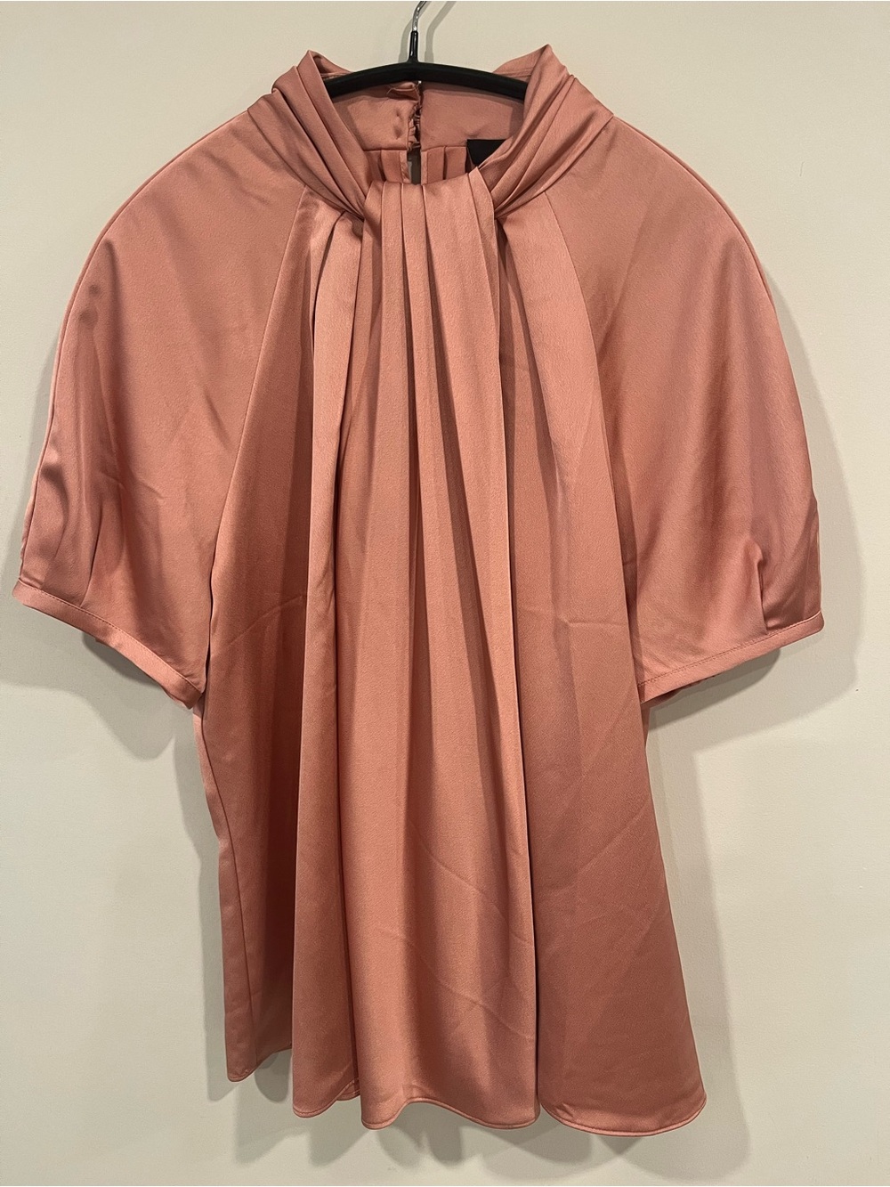 J. Crew Rose Dust High-Neck Pleated Satin Blouse